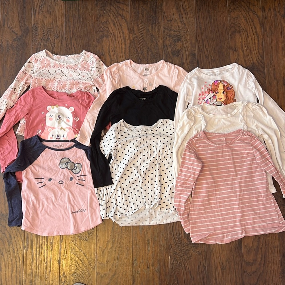 Multipack of long sleeve shirts (9 shirts for $9), girls size 5/6